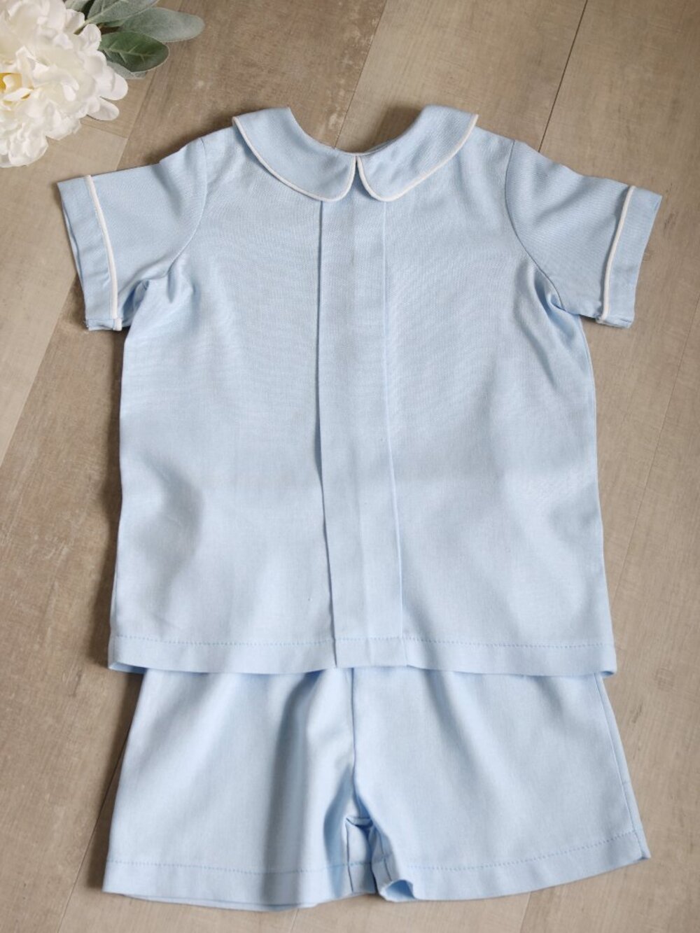 Blue Linen Dressy Classic Shorts Set Boutique Size 4 Portrait Special Occasion